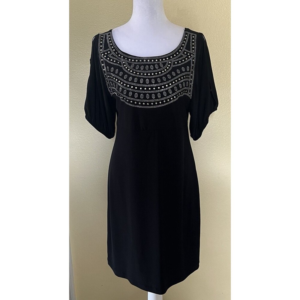 Bisou Bisou Black Embellished Cold Shoulder Short Sleeve Dress 8
